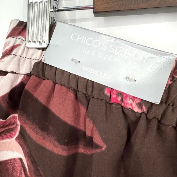 NEW NWT Chicos Sz 0R 0 Regular US 4 Pink Brown Floral Tropical Pull on Pants - Picture 8 of 9